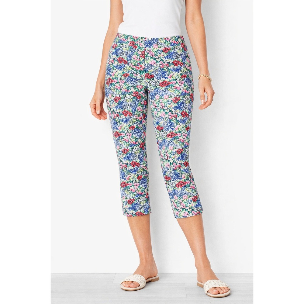 Talbots Perfect Skimmer Pants‎ Floral Multi Color Cropped Casual Size 8